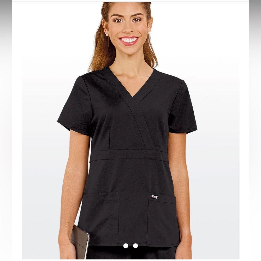 Grey's Anatomy Mock Wrap Scrub Top size small black scrub uniform nurse